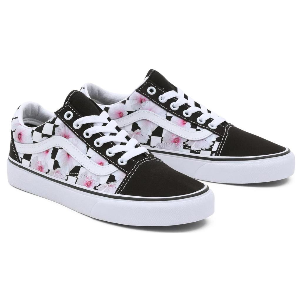 Vans Old Skool Hibiscus Check Casual Low Top Skate Shoes Unisex Sneakers Black White Pink VN0007NTBM8