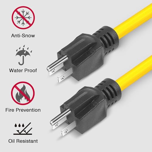 3 Prong Double Male Extension Cord 12 AWG 125V 15A, Yellow 1.64 FT 5-15P Generator Adapter Cable with Molded Plugs for Transfer Switches, RVs