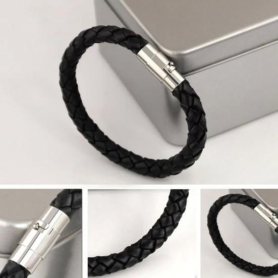 Bracelet Braided with Magnetic Buckle Faux Leather Versatile Men Hand Chain for Anniversary