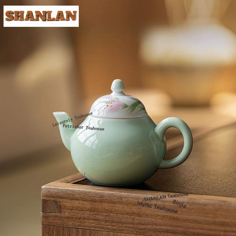 130ml Pure Hand-painted Lily Flower Teapot Ancient Tea Infuser Pot Household Tea Maker Kettle With Filter Chinese Tea Set Craft