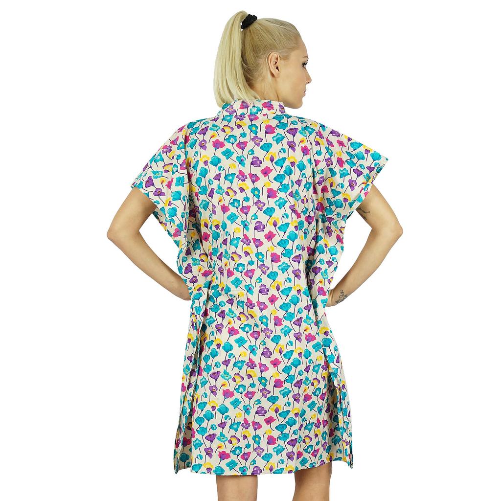 Bimba Women Floral Printed Cotton Kaftan Dress Short Tunic Beach Caftan