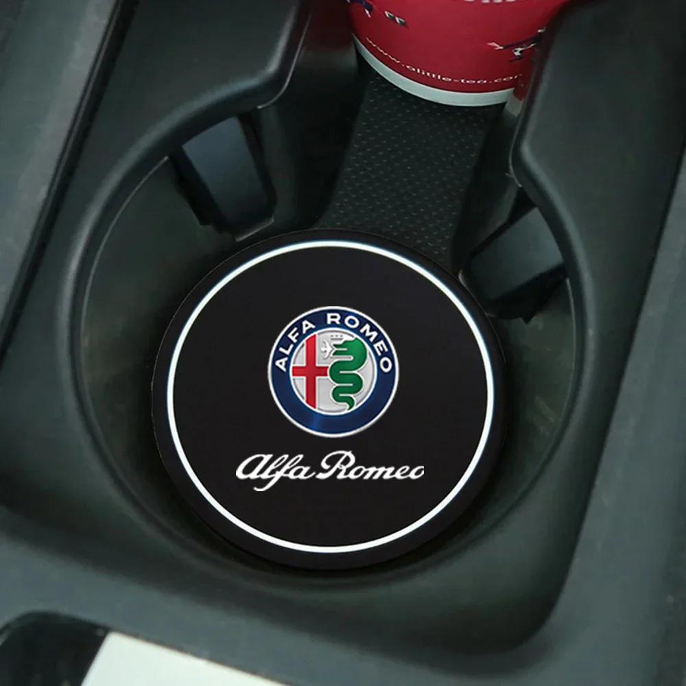 Car Stickers For Alfa Romeo 2Pcs Car Coasters Water Cup Slots Non-Slip Mat Waterproof Drink Pad For Alfa Romeo Giulia Stelvio Gi