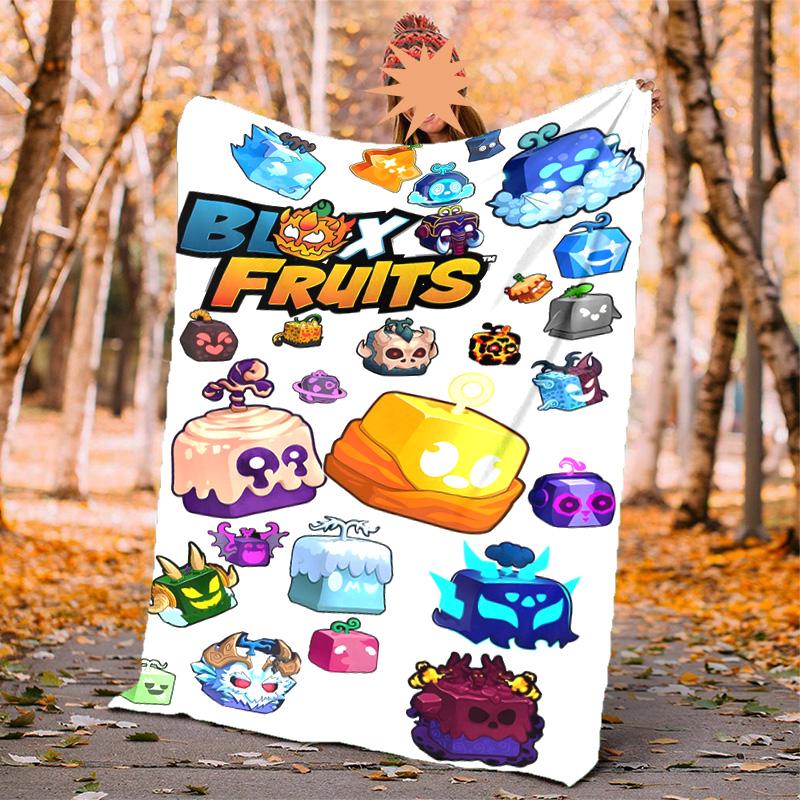 Blox Fruit Flannel Blanket Soft Warm All-Season Throw, Design for Camping, Car Travel, Hiking Sofa, Bed, Office Perfect Gift for Parties