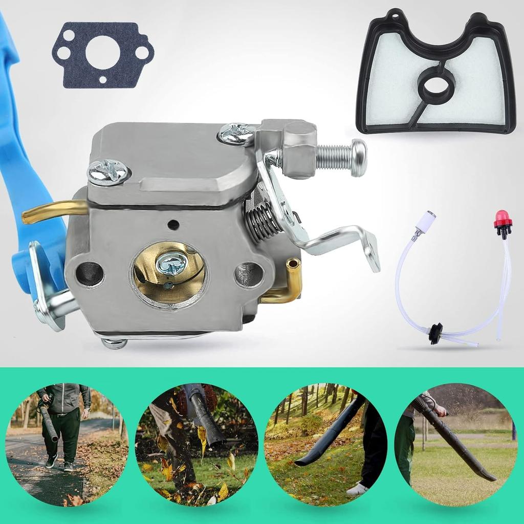 Комплект для регулировки карбюратора для воздуходувки Husqvarna 125B 125BX 125BVX, ADEFOL Карбюратор + Прокладки + Топливная трубка + Топливный фильтр + Груша подкачки + Воздушный фильтр