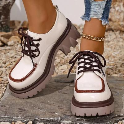 Модные туфли-лоферы больших размеров 2025 года, женские туфли на высоком каблуке, на платформе, с круглым носком, на среднем каблуке, на шнуровке, туфли-лодочки для ретро-офиса и карьеры