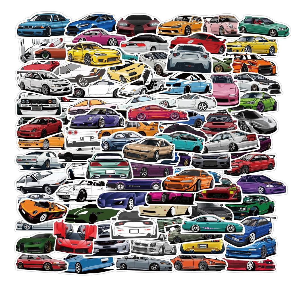 50 Cartoon JDM Car Graffiti Stickers Racing Sports Car Stickers Decorative Motorcycle Luggage Waterproof Stickers