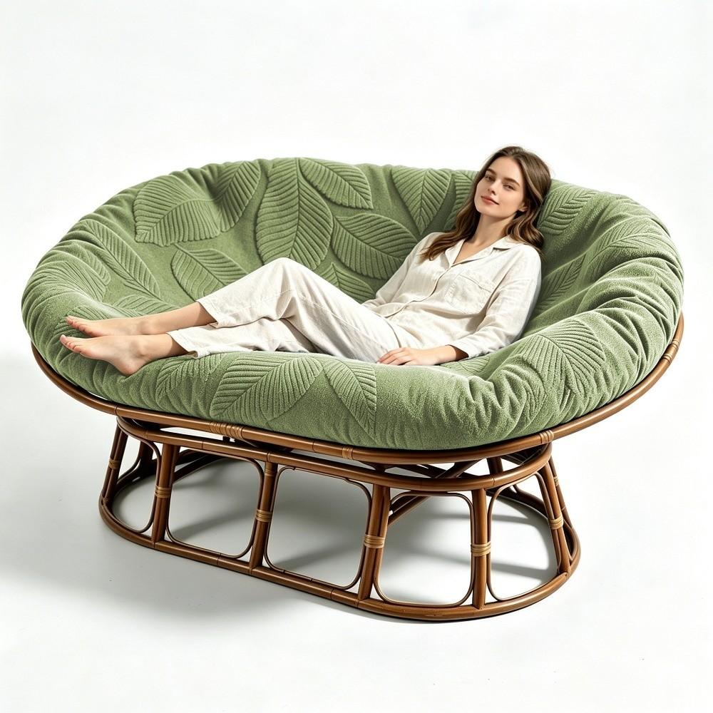 Leaf Embossed Papasan Chair Cushion Cover 2-Seater Radar Cushion Protector  For Lounge Sofa