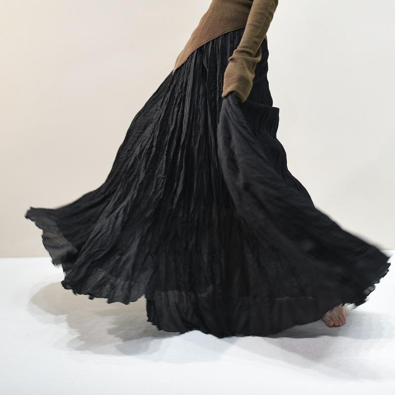 Женские льняные макси-юбки Летние Бохо Однотонные Пляжные Эластичные С высокой талией Плиссированные А-силуэта Легкие Расклешенные Длинные Макси-юбки Эластичная талия Длинная юбка для женщин