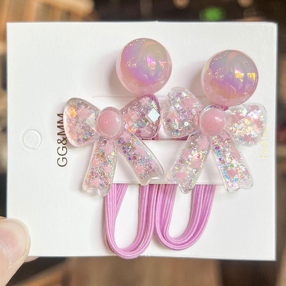 2 шт. Блестящие мультяшные резинки для волос, разноцветные держатели для хвостика, резинки для волос с принцессными бантами для девочек, детей, малышей