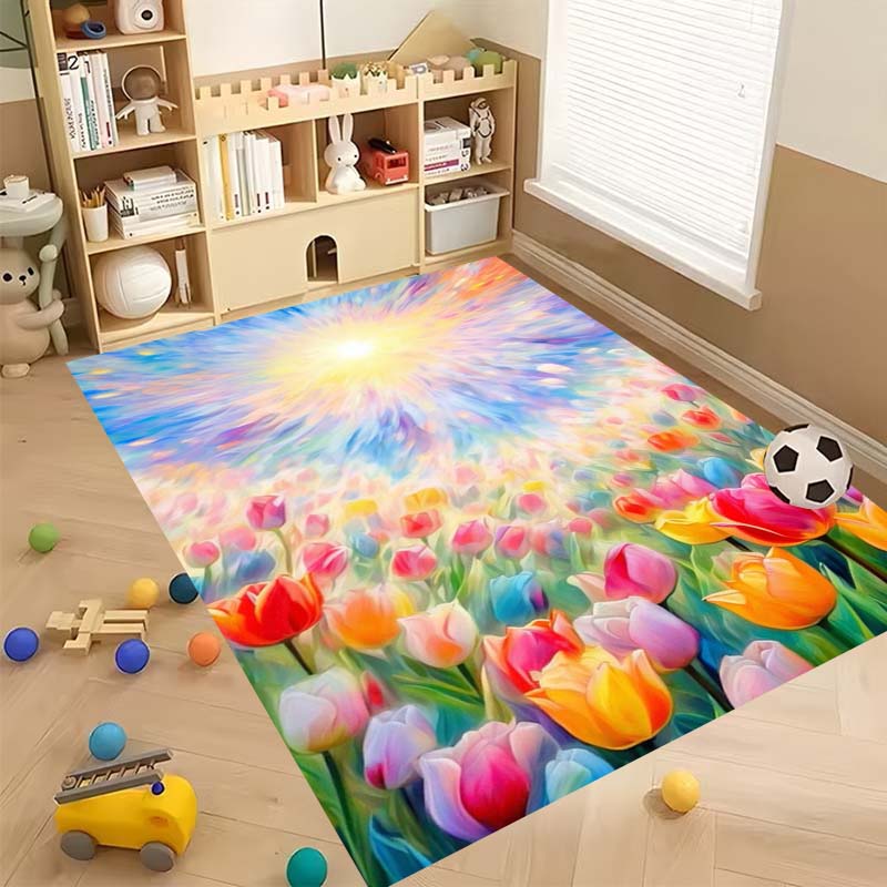 Luxurious vintage tulip floral pattern floor mat, non-slip, machine washable, suitable for living rooms, bedrooms, and home déco