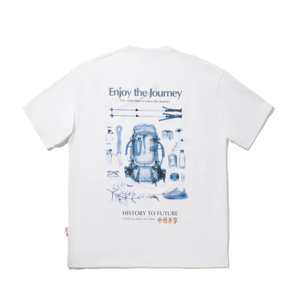 Li Ning Модная спортивная серия Футболка с принтом букв, с круглым вырезом, удобная, дышащая, универсальная, свободного кроя, с коротким рукавом, мужская, топы, стандартная - белая AHSV545-2