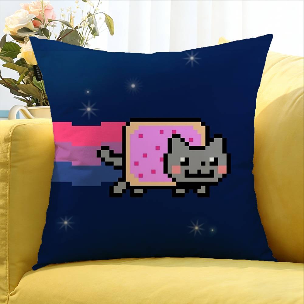 cute Rainbow Alien Nyan Cat    Various Sizes Square Pillow Case For Car Home Bedchamber Decor
