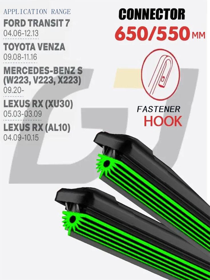 26"+22" J-Hook Frameless Wipers, Quiet 11-Layer Rubber Blades for Ford Transit Toyota Venza Mercedes S Lexus RX