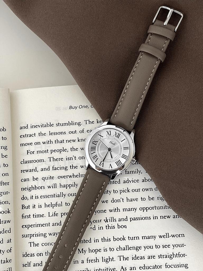 Vintage Roman Numeral Dial Quartz Watches for Women Leather Strap Elegant Casual Ladies Wristwatch Female Daily‑wear Clock Gifts