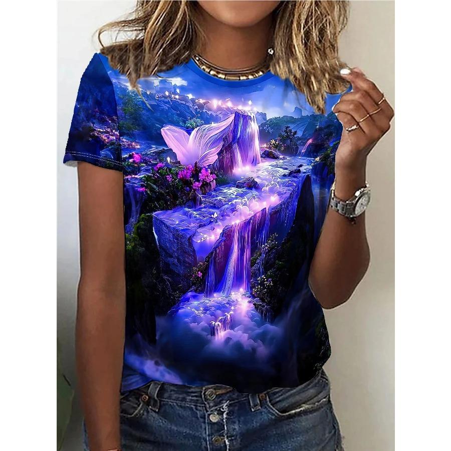 Summer Beautiful Scenery 3D Print T-shirts Women Streetwear Casual Fashion Y2k Short Sleeve T Shirt O-neck Tees Tops Clothing
