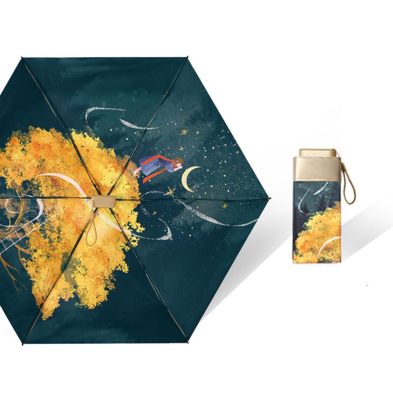Small Fresh Portable Rain And Sun Anti-UV Umbrella Lady Chic Oil Painting Parasol Sunscreen Protection Mini Five-fold Umbrella