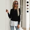 Vintage Fashion Elegant Casual Autumn Splicing Slim Thin Knitted Splicing Shirt False Two-piece Sweater Women