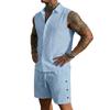 Men’s Summer Sleeveless Collared Shirt Set – Plain-Coloured Linen Casual Beach Outfit