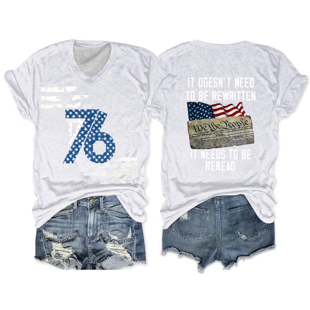 Женская футболка, повседневный свободный пуловер с v-образным вырезом и короткими рукавами с принтом