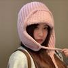 Winter Ear Protection Knit Hat for Women - Solid Color, Lace-Up, Small Face Design, Warm, Korean-Style Lei Feng Hat