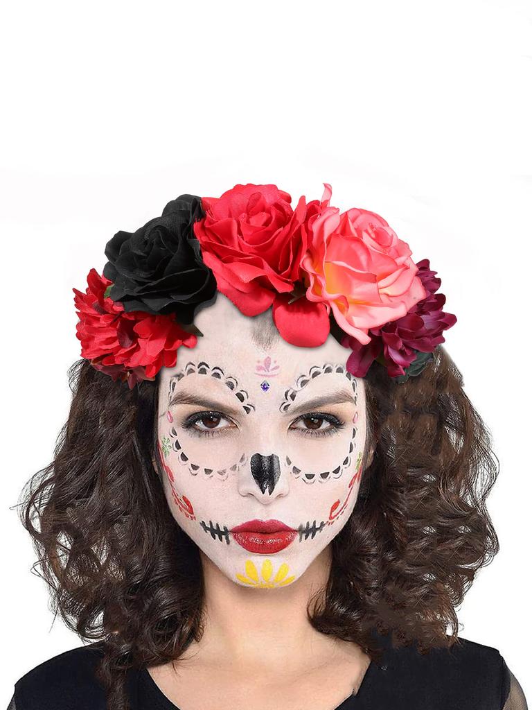 1 Pcs Custom Mexican Flower Crown Day Of The Dead Headpiece Hawaiian Boho Frida Floral Halloween Party Headband Quality