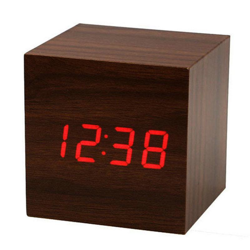 Smart Wooden Digital Alarm Clock with Night Light - Multi-functional Square Wall Clock for Students