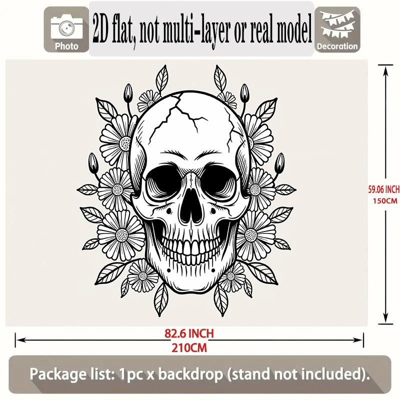 Happy Birthday Backdrop Skull Floral Polyester Party Wall Decor