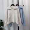 Autumn and Winter New Retro Lapel Three-dimensional Knitted Sweater Top Loose Soft Waxy High-end Sweater Pullover Woman