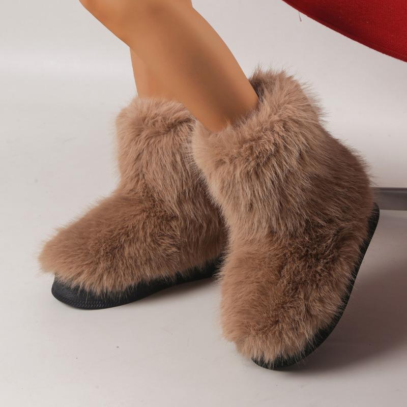Модные зимние женские пушистые искусственные плюшевые теплые роскошные туфли женские меховые сапоги модная зимняя обувь