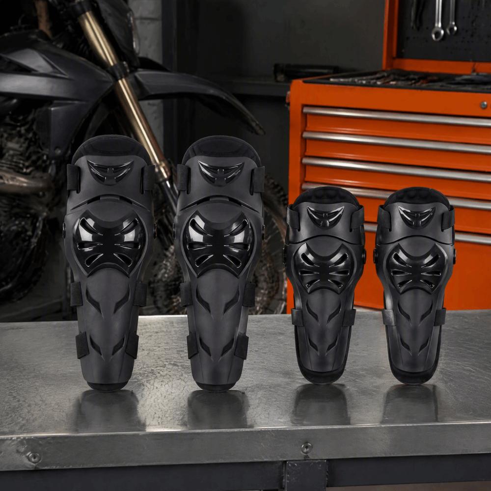 4pcs PE Shell Motorcycle Elbow Pad Black Protective Armor Set Durable Knee Cap Pad Motocross Racing