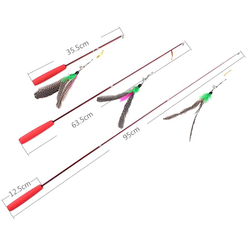 Cat Teaser Wands Three-Section Telescopic Fishing Pole Wand Kitten Funny Catcher Teaser Stick Rod Interactive Stick Teaser Toys