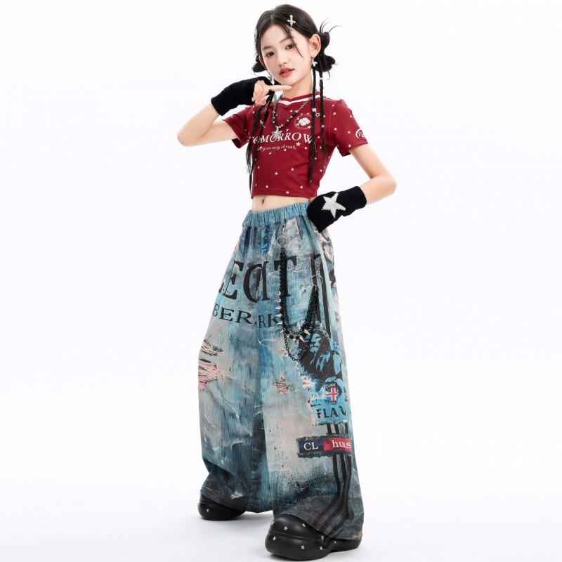 Girls Jazz Dance Outfit Kids Crop Top Pants Set Stage Performance Wear