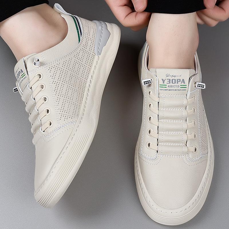 Маленькие белые туфли Мужские Летние 2024 Мужские Повседневные Кожаные Туфли На Одну Педаль Модные Перфорированные Дышащие Кеды
