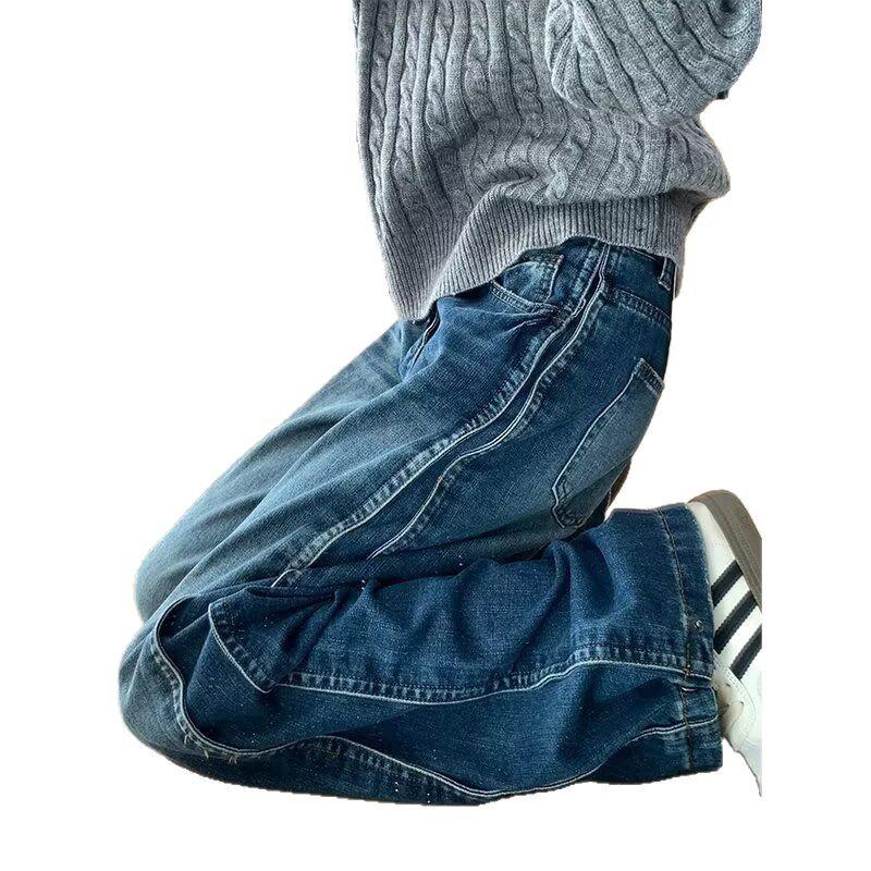 Женские джинсы больших размеров в стиле ретро, с широкими штанинами, с эффектом варки, зауженные, прямого кроя, свободные, для лета 2025