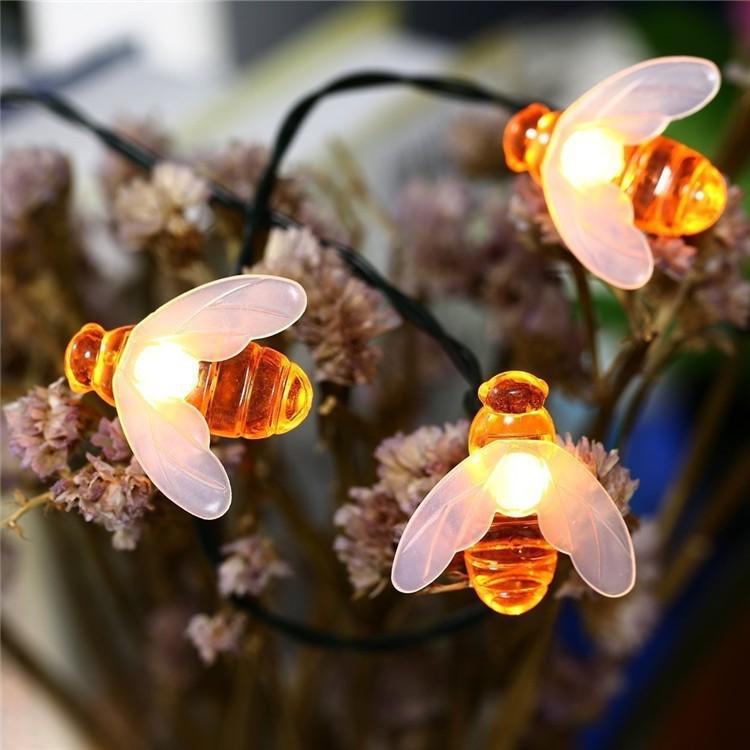 Solar Bee LED String Lights Outdoor Garden Patio Waterproof Decorative Fairy Lights for Party Warm White