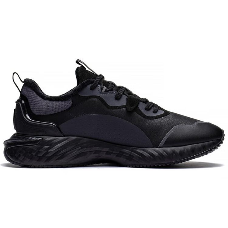 Li Ning Protective Cloud Fabric Synthetic Leather Shock Absorbing Non-Slip Wear-Stick Low-Top Casual Shoes Men sneakers Black AGLS219-1