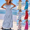Women's Summer Casual Long Maxi Beach Vacation Dresses Sleeveless Square Neck Flowy Tiered Sun Dress With Pockets
