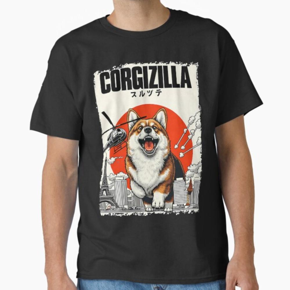 CorgiZilla Пародия Японское искусство Корги Мама Папа Собака Унисекс Взрослая Футболка Унисекс Футболка