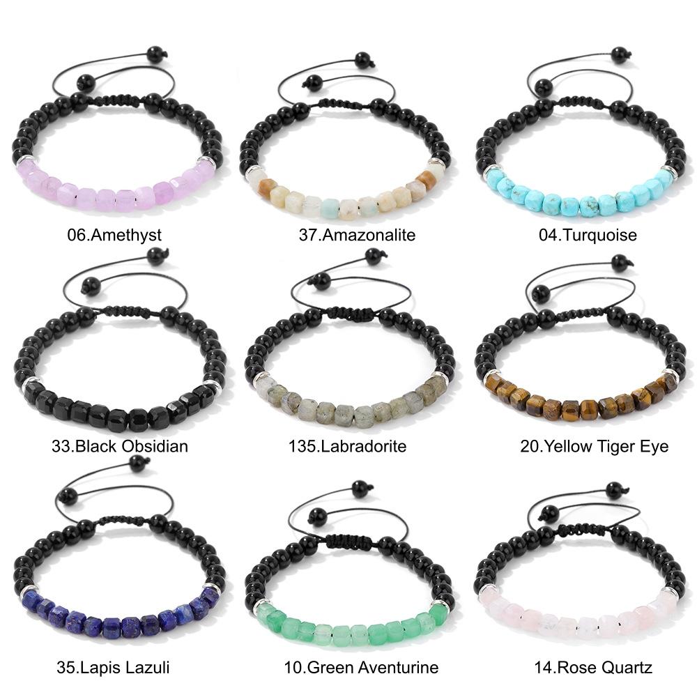 6MM Faceted Labradorite Crystal Adjustable Braided Bracelet Black Obsidian Round Bead Unisex Chakra Healing Woven Bangle Gift