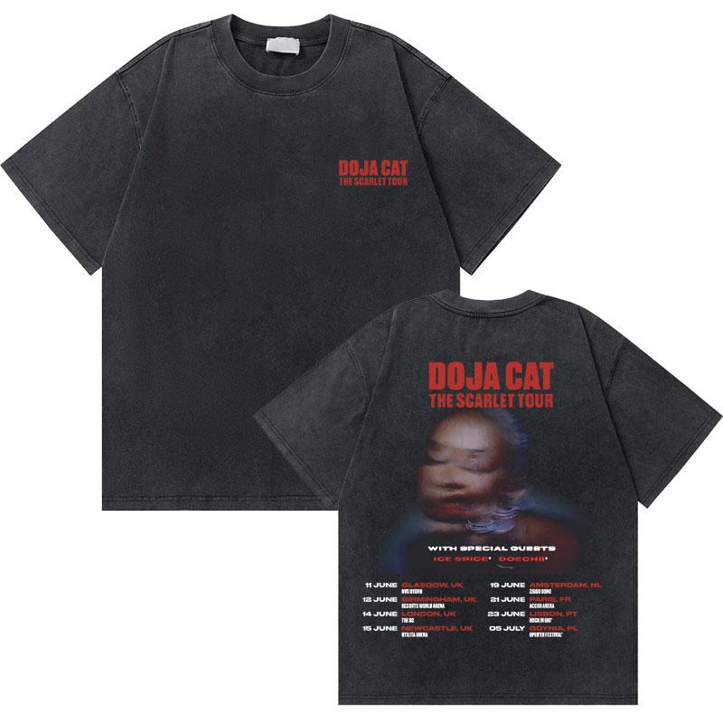Washed Old Vintage Rapper Doja Cat Planet Her Graphic Tshirt Men Women Hip Hop Oversized Tees Short Sleeve Male Fashion Tshirt