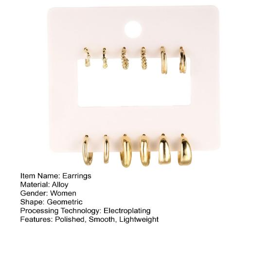 6 пар женских однотонных полированных сережек Huggie, гладких C-образных серег с гальваническим покрытием, украшения для ушей, ювелирные изделия
