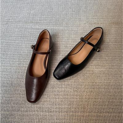 Ретро балетки женские плиссированные с перемычкой Мэри Джейн темпераментный низкий каблук