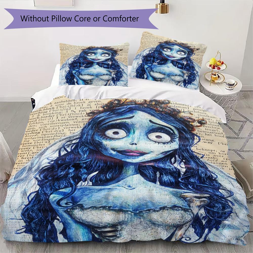 Corpse Bride Pattern Bedding uilt Set uilt Cover Pillowcase Home Decoration Birthday Gift (1 * duvet cover + 2 * pillowcase without core)19