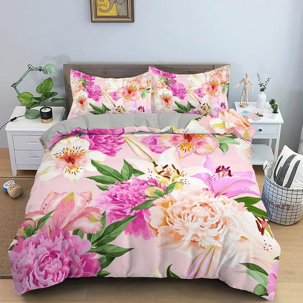 3D Rose Flower Duvet Cover Queen King Double Bedding Set Quilt Cover with Zipper Closure King Size Polyester Quilt Cover