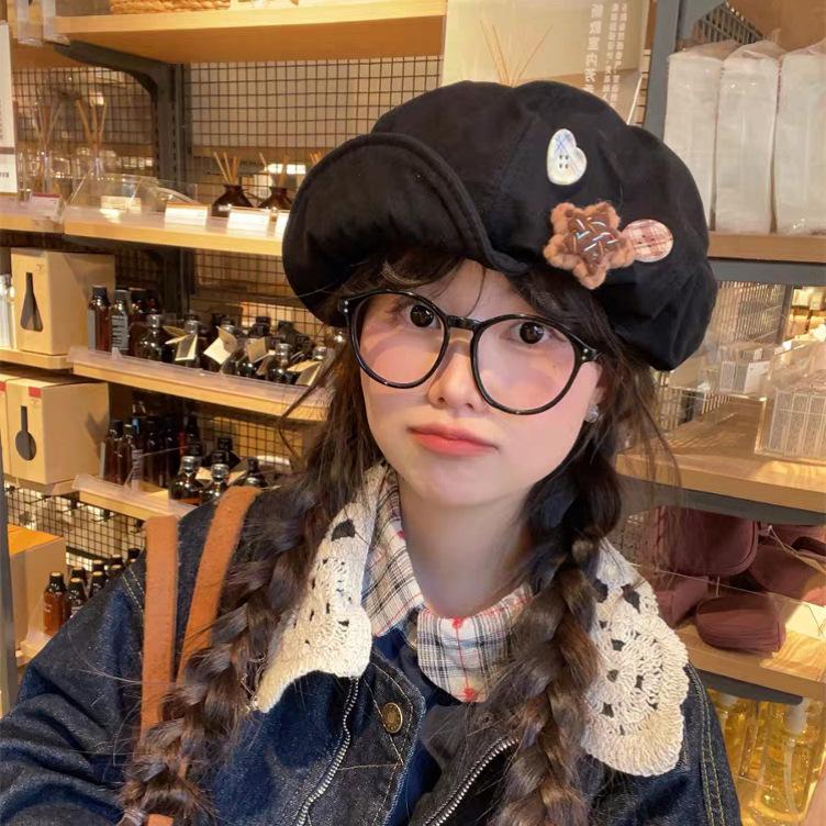 Cute star turned brim cotton and linen octagonal hat women's spring and summer face little beret sweet versatile cloud painter hat