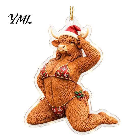 Home Festival Hanging Accents Bikini Christmas Ornaments, Quirky Santa Claus Dachshund Highland Cow Decoration, Hilarious Durable Acrylic Ornaments