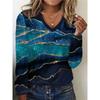Tie Dye Printed Plus Size T-shirt for Home Fashion Long Sleeved V-neck Women's Top