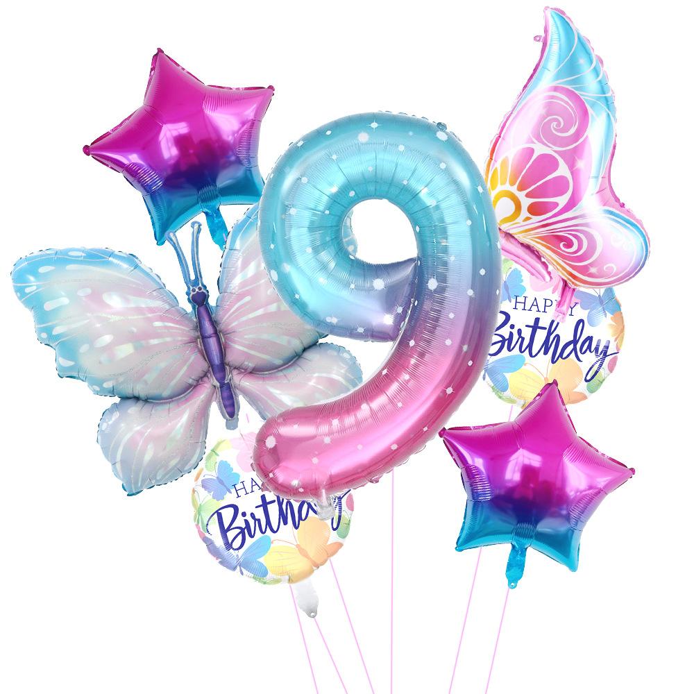 Ice Purple Butterfly Balloon Set Starry Sky Digital Side Flying Butterfly Baby Shower Birthday Party Arrangement