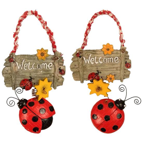 Приветственный знак, мультяшный стиль, декор подсолнечника, яркий цвет, божья коровка, весенний дверной венок для заднего двора