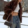 Women's Fashionable Warm Long Sleeve  Solid Color Furry Collar Coat